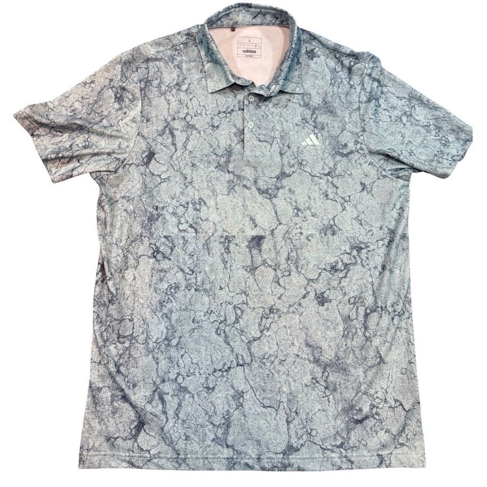Adidas Golf Polo Shirt Mens Large Grey Marble Print Performance HZ3189 Short Slv